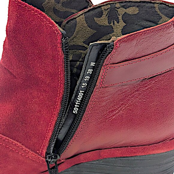 FLY London Suede Ankle Boot Yuro Red - Medium Size EU 38 US 7 to 7.5 Wedge New - Picture 4 of 8